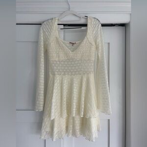 Elegant Bailey Rose Cream Long Sleeve Lace Dress